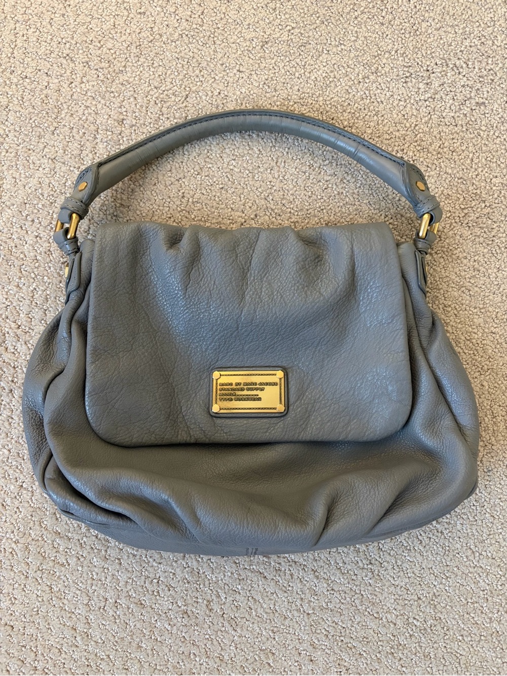 Marc by Marc Jacobs Gray Leather Hobo Shoulder Bag with Gold Hardware